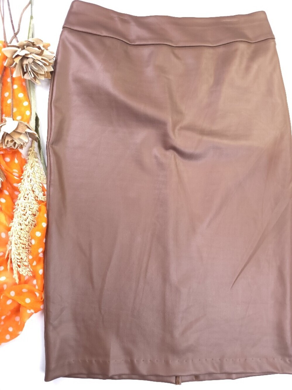 Ashley Stewart Brown Faux Leather Pencil Skirt sz 14 - Picture 1 of 10
